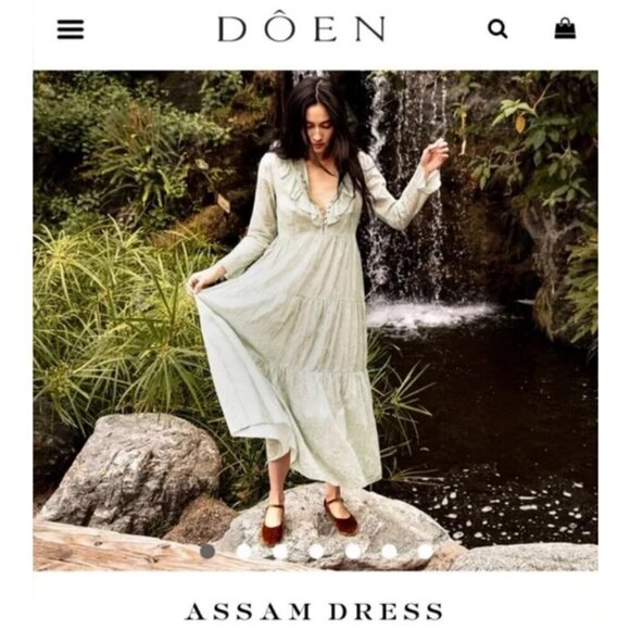 💕DOEN💕 Assam Dress Sweet Daisy Light Green Micro Floral Print Medium - NO BELT - Picture 1 of 16